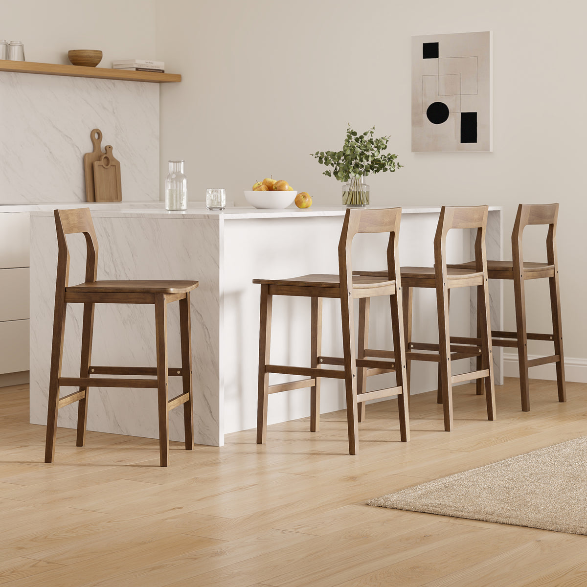 Modern Wood Barstools, Counter Height Bar Stools Armless Farmhouse Wooden Bar Dining Chairs with Back & Footrest for Kitchen Island Cafe Pub