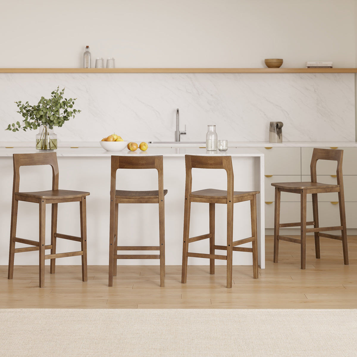 Modern Wood Barstools, Counter Height Bar Stools Armless Farmhouse Wooden Bar Dining Chairs with Back & Footrest for Kitchen Island Cafe Pub