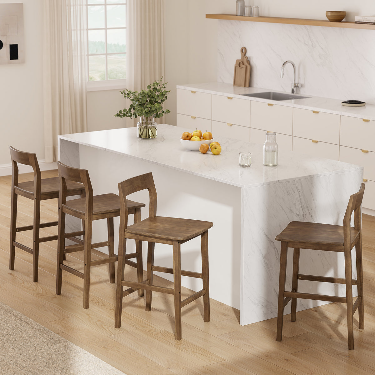Modern Wood Barstools, Counter Height Bar Stools Armless Farmhouse Wooden Bar Dining Chairs with Back & Footrest for Kitchen Island Cafe Pub