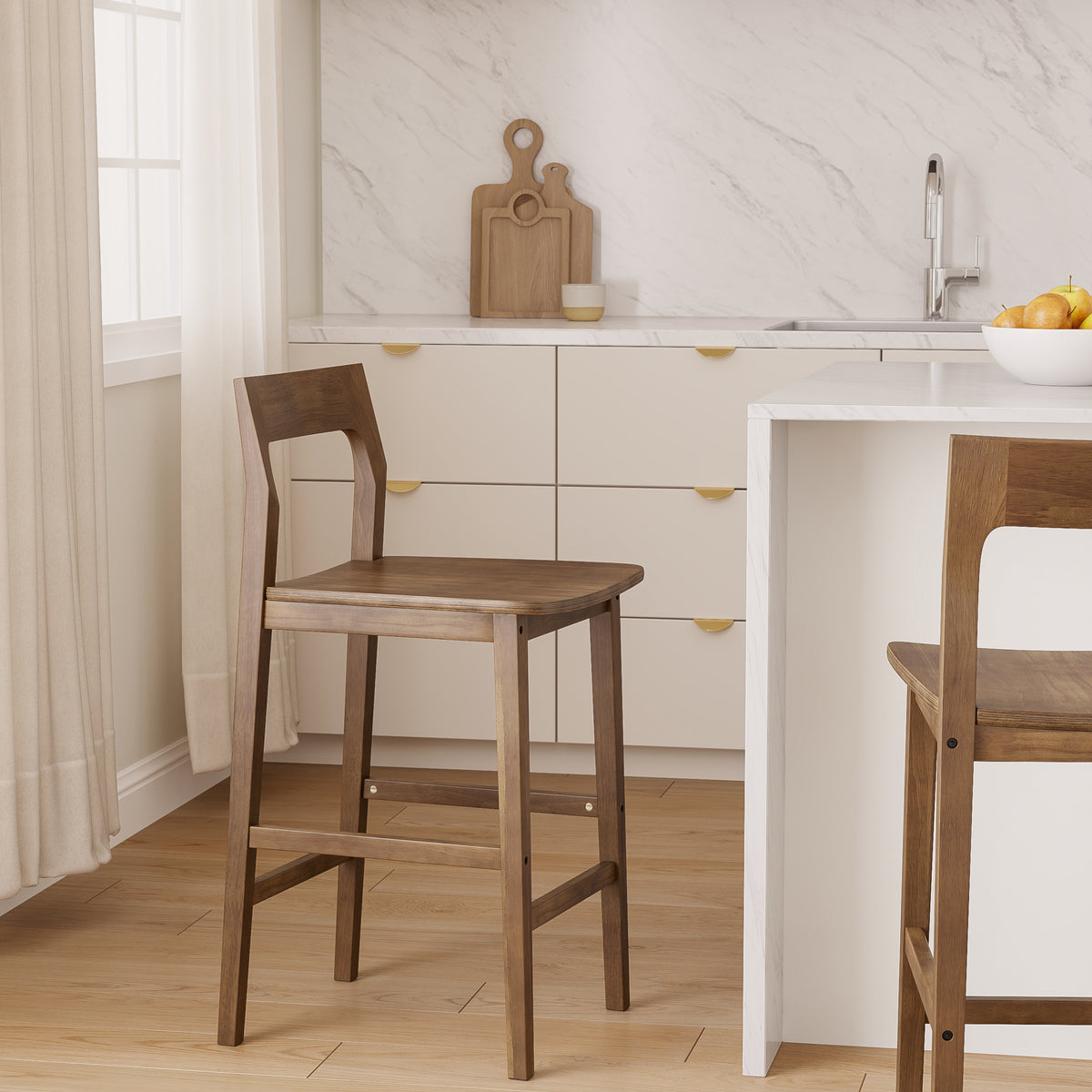Modern Wood Barstools, Counter Height Bar Stools Armless Farmhouse Wooden Bar Dining Chairs with Back & Footrest for Kitchen Island Cafe Pub