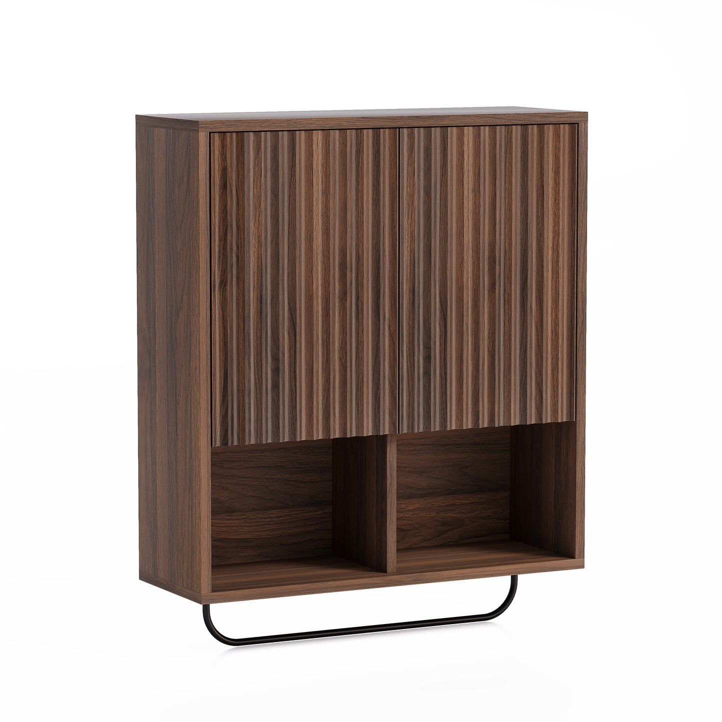 Fluted Wall Cabinets with Doors and Shelves Set of 2, Modern Medicine Cabinet Bathroom Adjustable Shelf Towel Rack Wood Storage Cabinet for Kitchen Dining Room Living Room