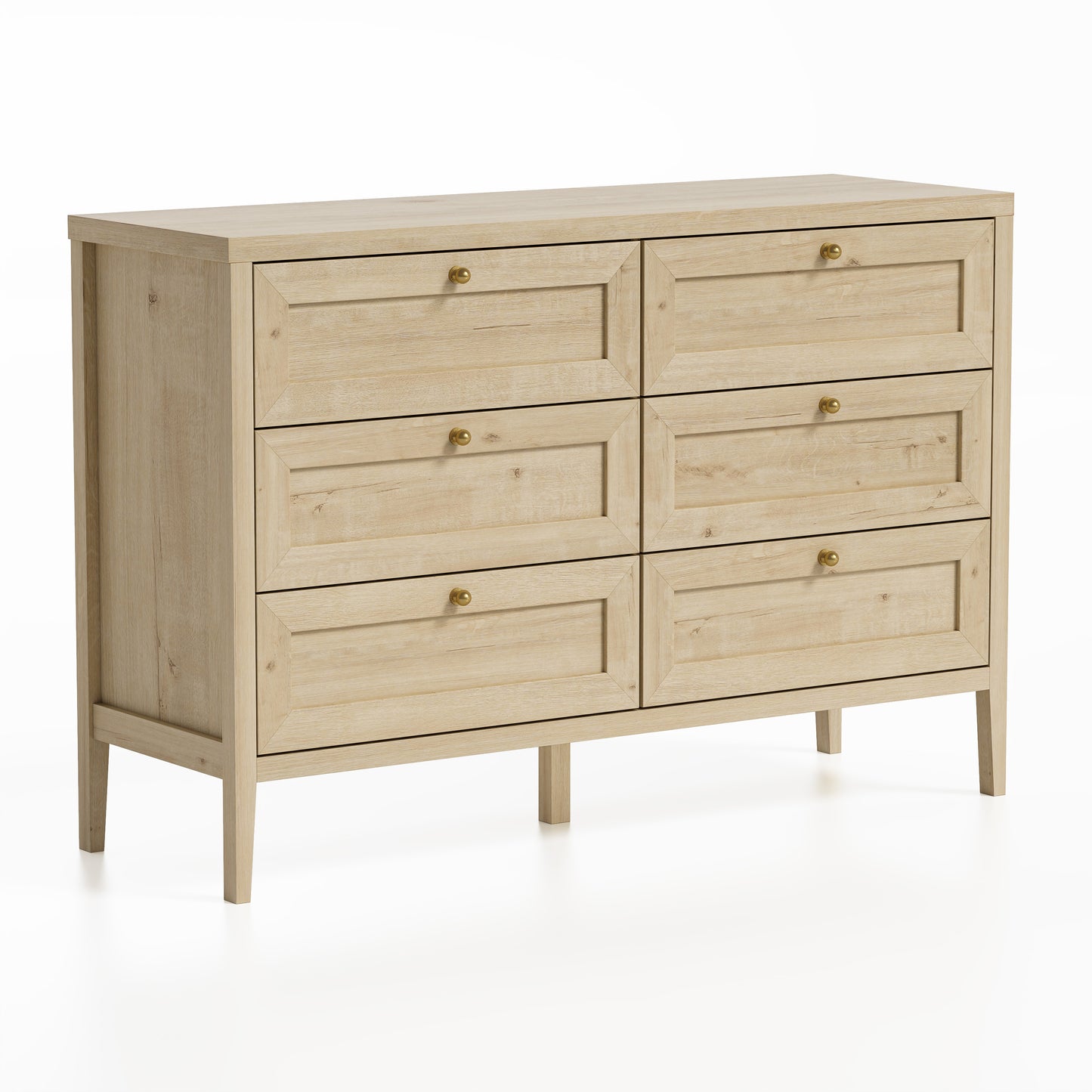 6 Drawer Dresser 47" Wide Chest of Drawers Mid Century Modern Wooden Storage Dresser Organizer TV Stand