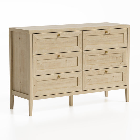 6 Drawer Dresser 47" Wide Chest of Drawers Mid Century Modern Wooden Storage Dresser Organizer TV Stand