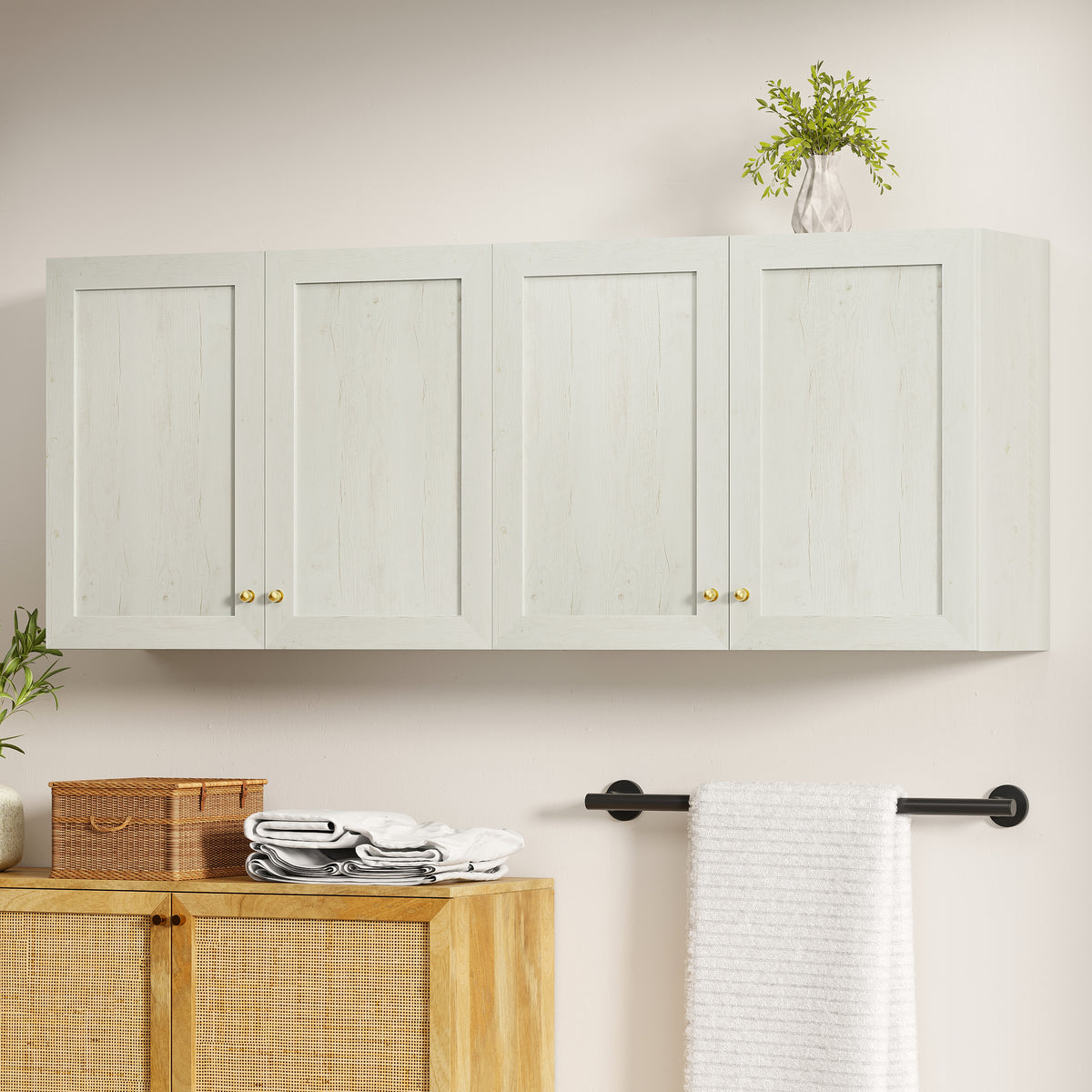 Bathroom Wall Cabinets Set of 2 Wall Mounted Storage Cabinet with Adjustable Shelves Floating Cupboard Kitchen Organizers Pantry Cabinet for Living Room, Laundry Room