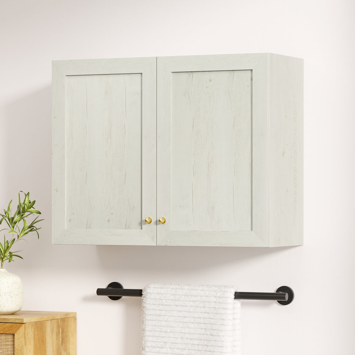 Bathroom Wall Cabinets Set of 2 Wall Mounted Storage Cabinet with Adjustable Shelves Floating Cupboard Kitchen Organizers Pantry Cabinet for Living Room, Laundry Room