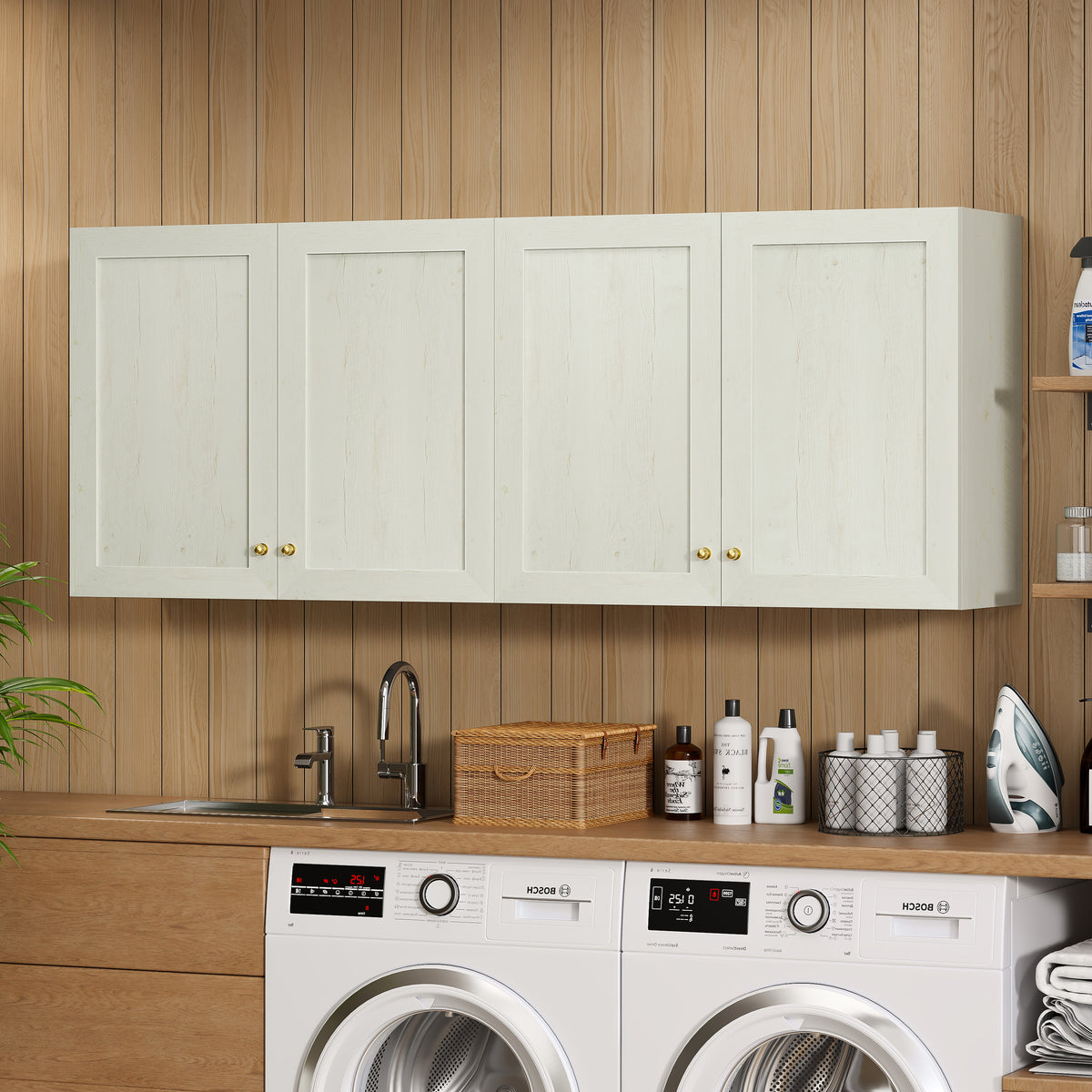 Bathroom Wall Cabinets Set of 2 Wall Mounted Storage Cabinet with Adjustable Shelves Floating Cupboard Kitchen Organizers Pantry Cabinet for Living Room, Laundry Room