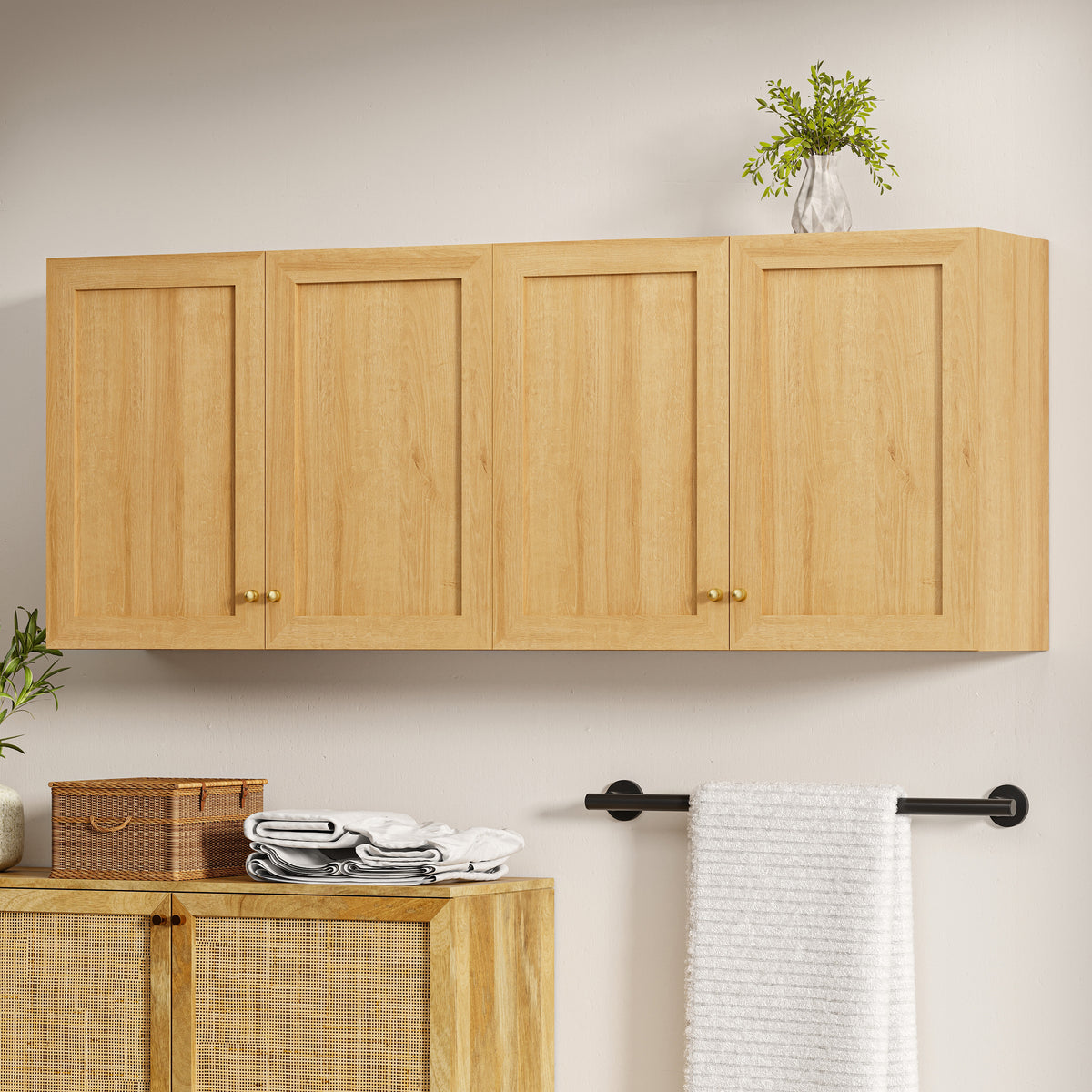 Bathroom Wall Cabinets Set of 2 Wall Mounted Storage Cabinet with Adjustable Shelves Floating Cupboard Kitchen Organizers Pantry Cabinet for Living Room, Laundry Room