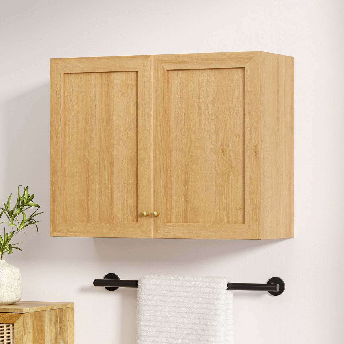 Bathroom Wall Cabinets Set of 2 Wall Mounted Storage Cabinet with Adjustable Shelves Floating Cupboard Kitchen Organizers Pantry Cabinet for Living Room, Laundry Room