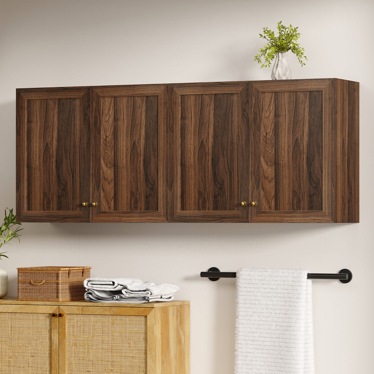 Bathroom Wall Cabinets Set of 2 Wall Mounted Storage Cabinet with Adjustable Shelves Floating Cupboard Kitchen Organizers Pantry Cabinet for Living Room, Laundry Room