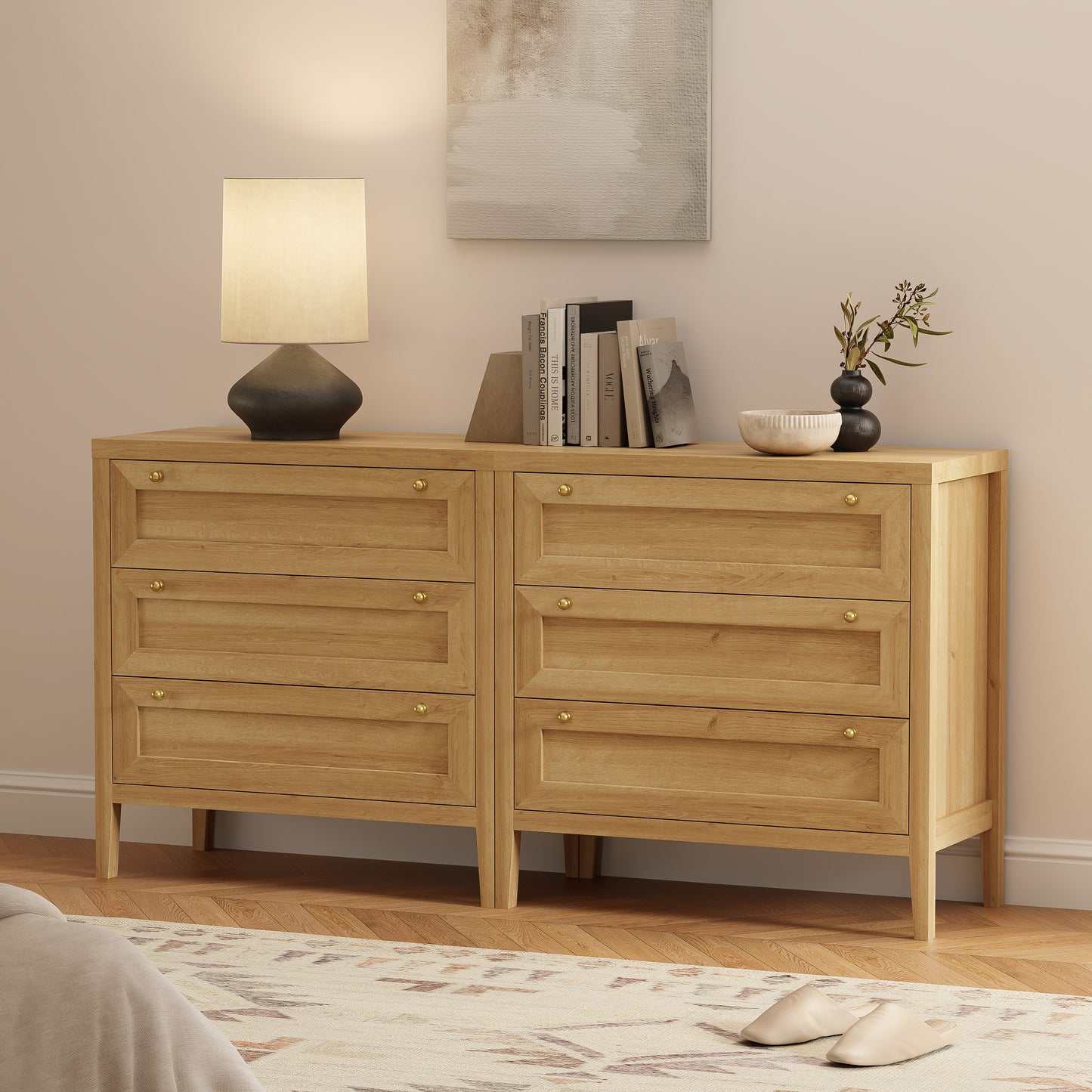 3 Drawers Dresser for Bedroom, Farmhouse Closet Storage Organizer with Golden Handles, Wooden Nightstand End Table for Living Room, Bedroom, Entryway, Hallway