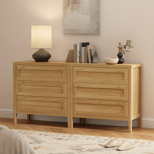 3 Drawers Dresser for Bedroom, Farmhouse Closet Storage Organizer with Golden Handles, Wooden Nightstand End Table for Living Room, Bedroom, Entryway, Hallway