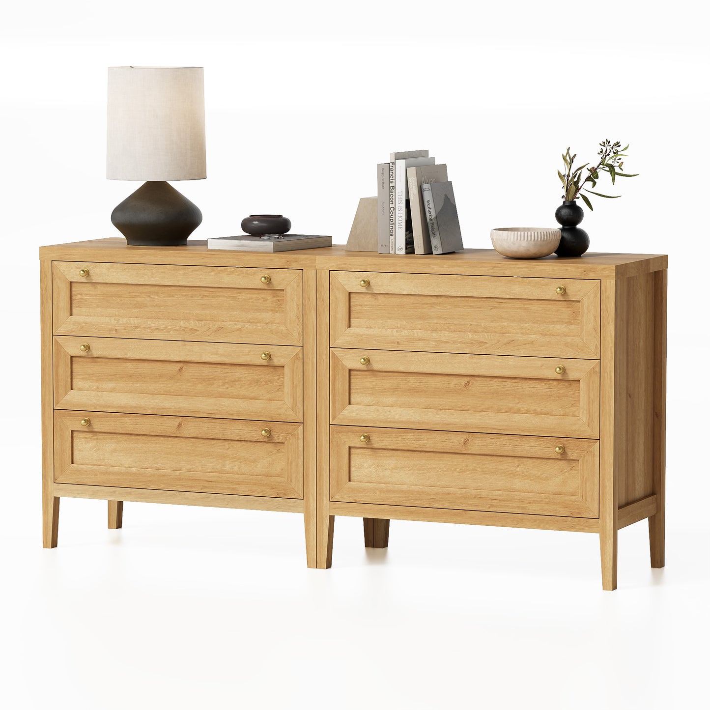 3 Drawers Dresser for Bedroom, Farmhouse Closet Storage Organizer with Golden Handles, Wooden Nightstand End Table for Living Room, Bedroom, Entryway, Hallway