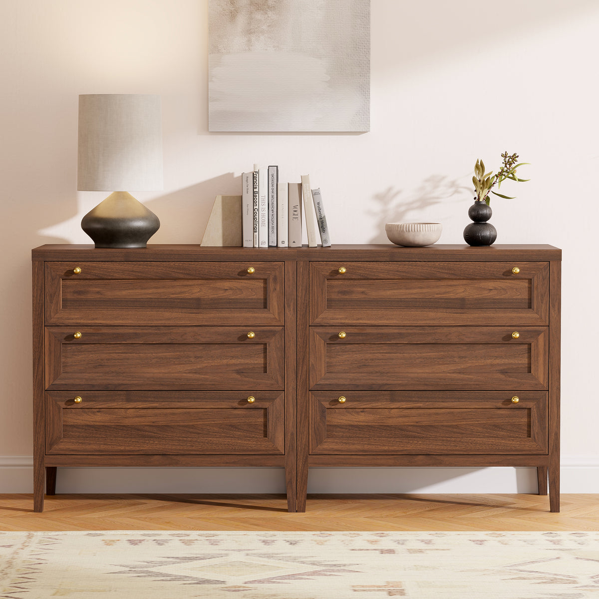 3 Drawers Dresser for Bedroom, Farmhouse Closet Storage Organizer with Golden Handles, Wooden Nightstand End Table for Living Room, Bedroom, Entryway, Hallway