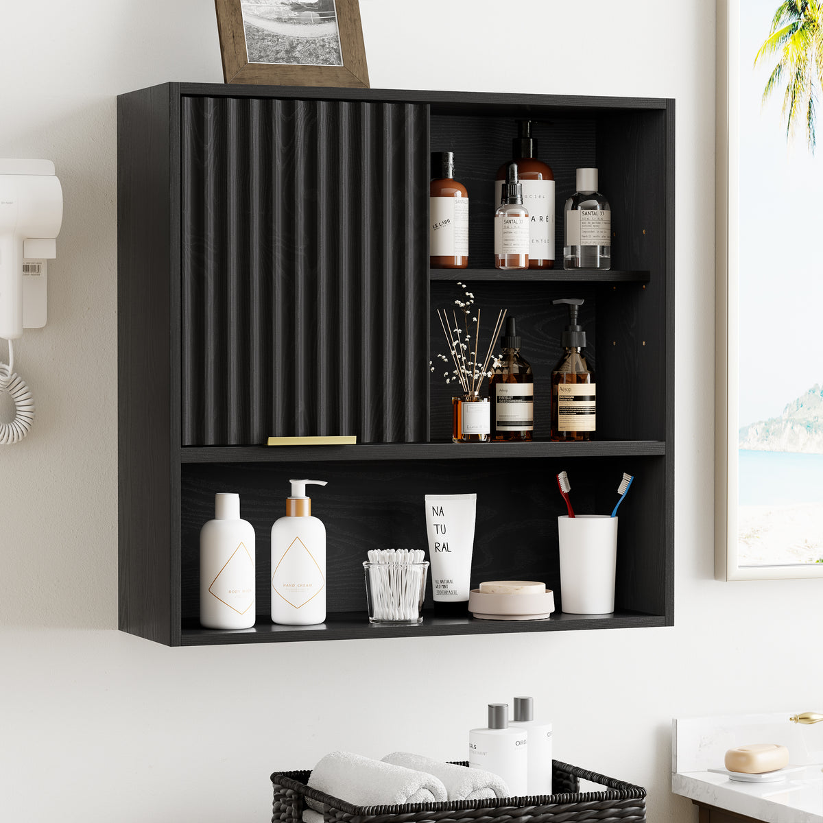 Square Medicine Cabinet Bathroom Wall Cabinet for Kitchen Square Bathroom Storage Cabinet for Laundry, Kitchen, Adjustable Shelves, Easy Install, Engineered Wood, Water Resistance