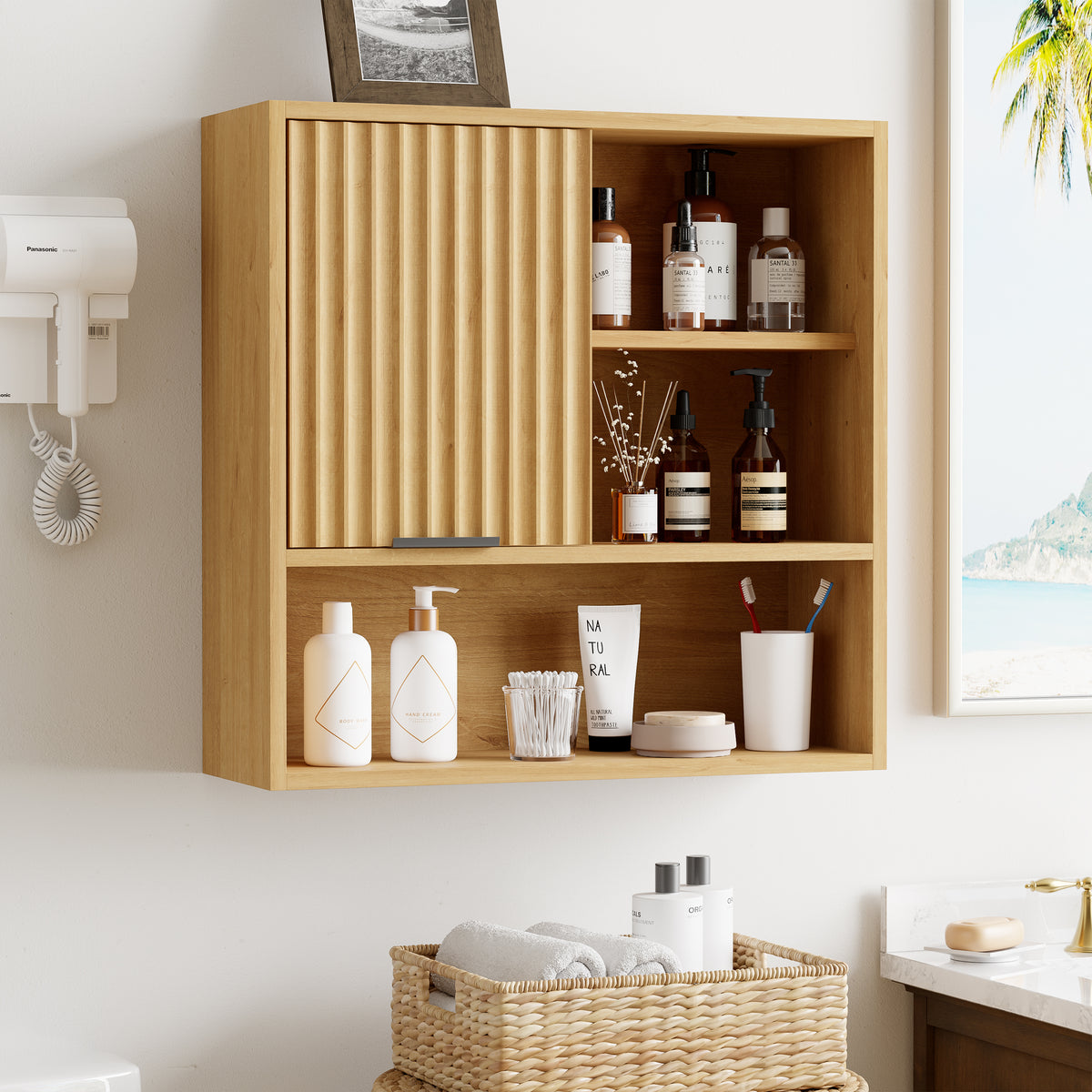 Square Medicine Cabinet Bathroom Wall Cabinet for Kitchen Square Bathroom Storage Cabinet for Laundry, Kitchen, Adjustable Shelves, Easy Install, Engineered Wood, Water Resistance
