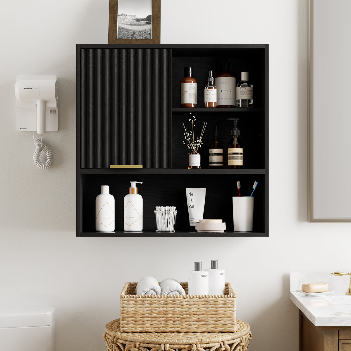 Square Medicine Cabinet Bathroom Wall Cabinet for Kitchen Square Bathroom Storage Cabinet for Laundry, Kitchen, Adjustable Shelves, Easy Install, Engineered Wood, Water Resistance