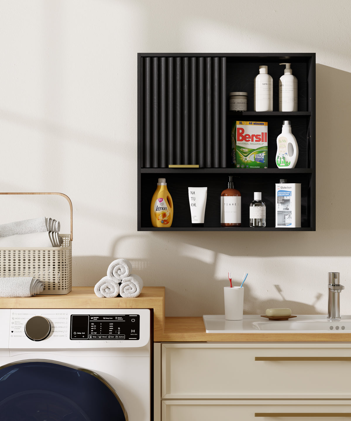Square Medicine Cabinet Bathroom Wall Cabinet for Kitchen Square Bathroom Storage Cabinet for Laundry, Kitchen, Adjustable Shelves, Easy Install, Engineered Wood, Water Resistance
