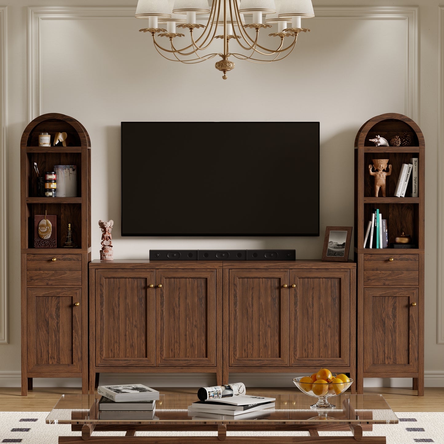 67" Arched Tall Narrow Bathroom Storage Cabinet Brown | Arched Roof / Adjustable Shelves / Smooth Guide Rails / Anti-tilt Kit / Magnetic Attachment Design / Sturdy Wooden Legs