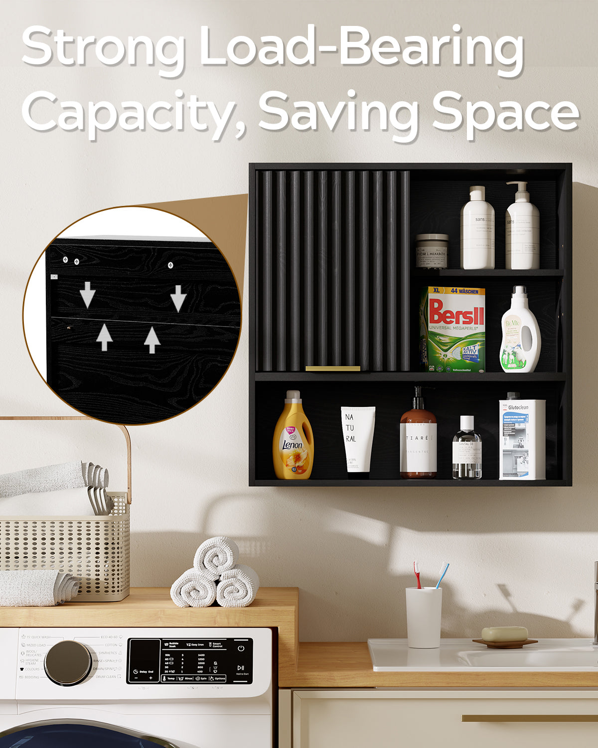 Square Medicine Cabinet Bathroom Wall Cabinet for Kitchen Square Bathroom Storage Cabinet for Laundry, Kitchen, Adjustable Shelves, Easy Install, Engineered Wood, Water Resistance