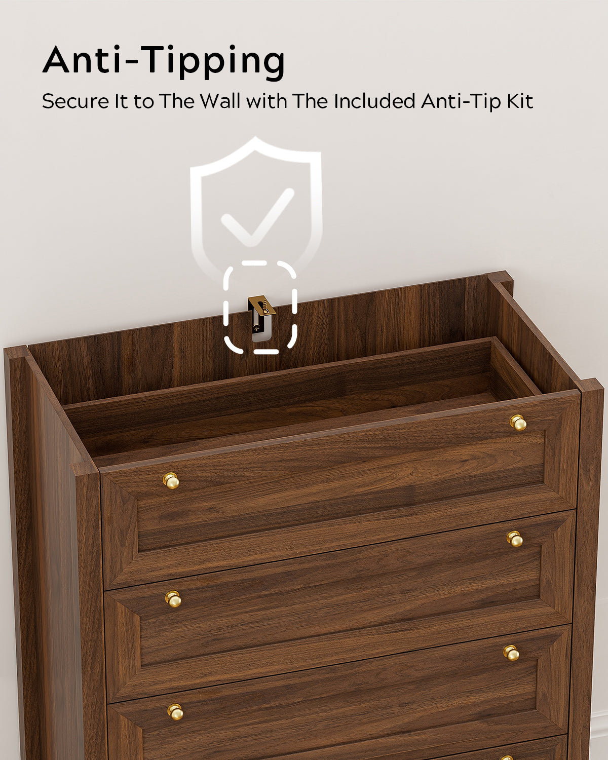 3 Drawers Dresser for Bedroom, Farmhouse Closet Storage Organizer with Golden Handles, Wooden Nightstand End Table for Living Room, Bedroom, Entryway, Hallway