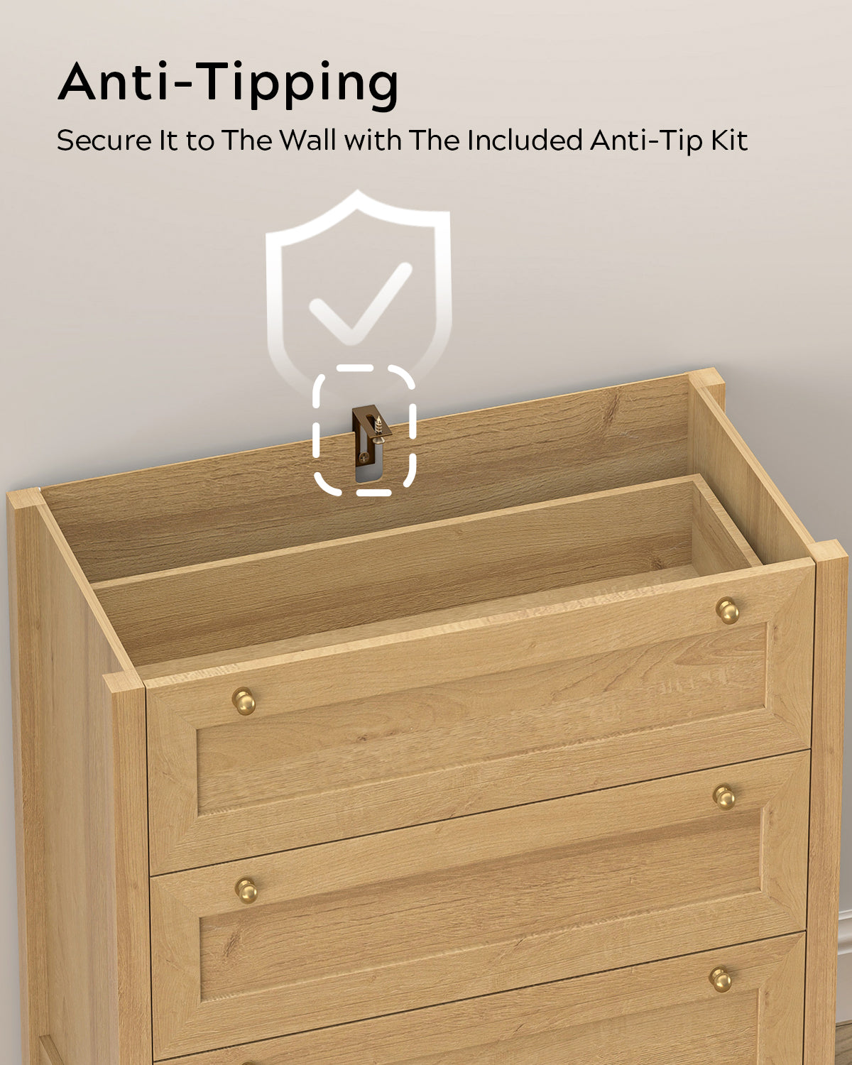 3 Drawers Dresser for Bedroom, Farmhouse Closet Storage Organizer with Golden Handles, Wooden Nightstand End Table for Living Room, Bedroom, Entryway, Hallway