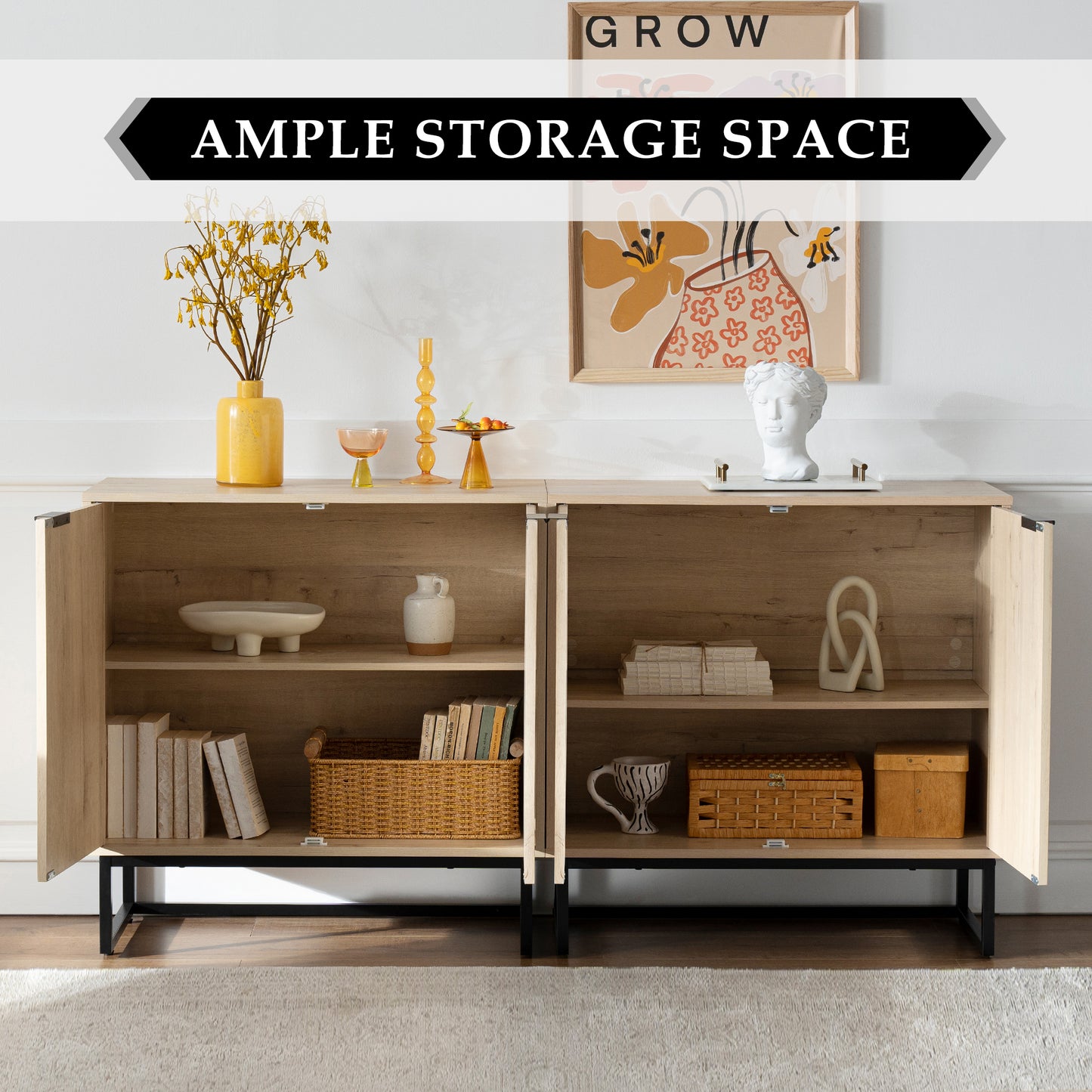 Fluted Storage Cabinet,Sideboard Buffet Cabinet with Adjustable Shelves,Multifunctional Console Table with Storage Credenza Accent Cabinet for Living Room, Dining Room, Hallway