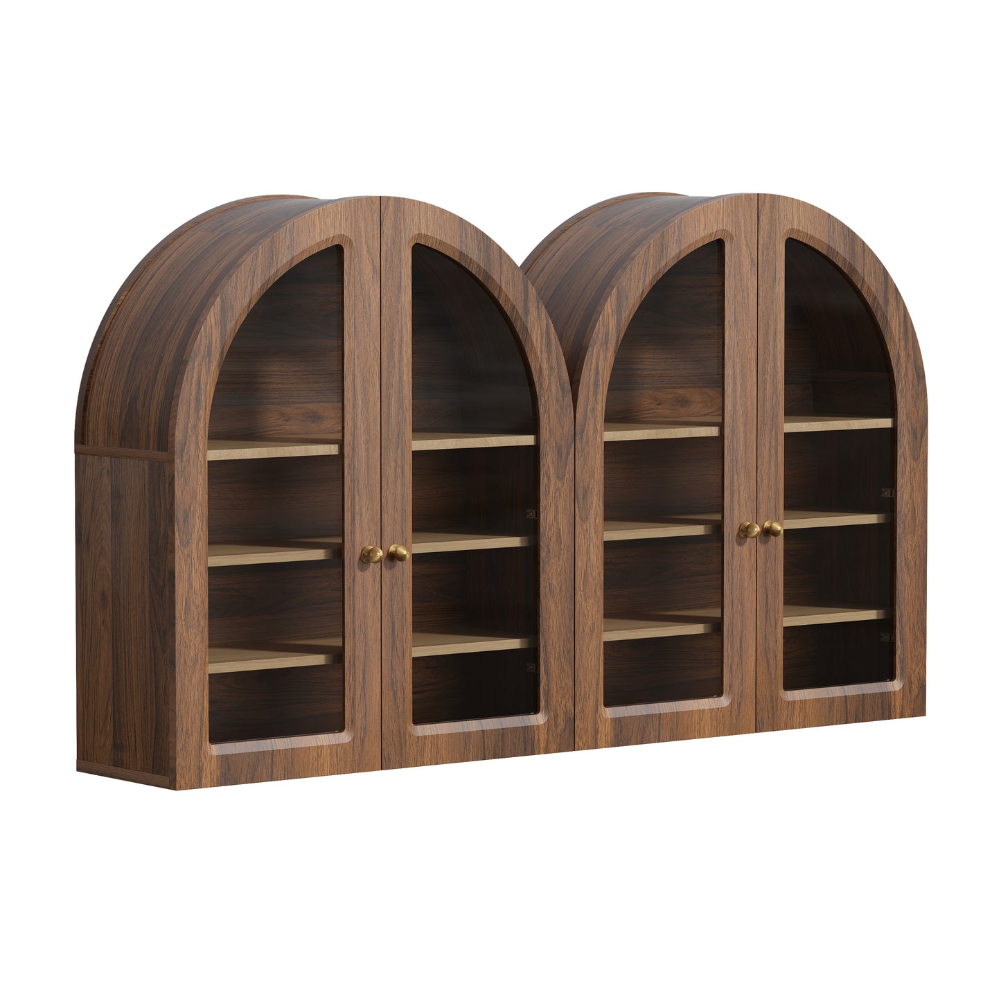 Modern Arched Wall Cabinet, 23.6" Medicine Cabinet with Glass Doors & Adjustable Shelves, Wall Mounted Wood Cabinet for Bathroom, Laundry Room, Kitchen