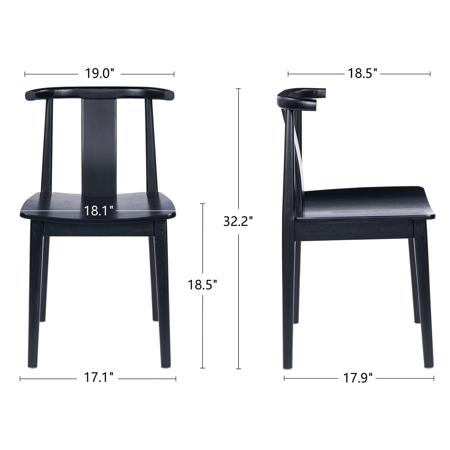 Wood Dining Room Chairs Set of 2, Mid Century Modern Kitchen Chairs Wishbone Chair with Curved Back Armless Accent Chair for Living Room Restaurant
