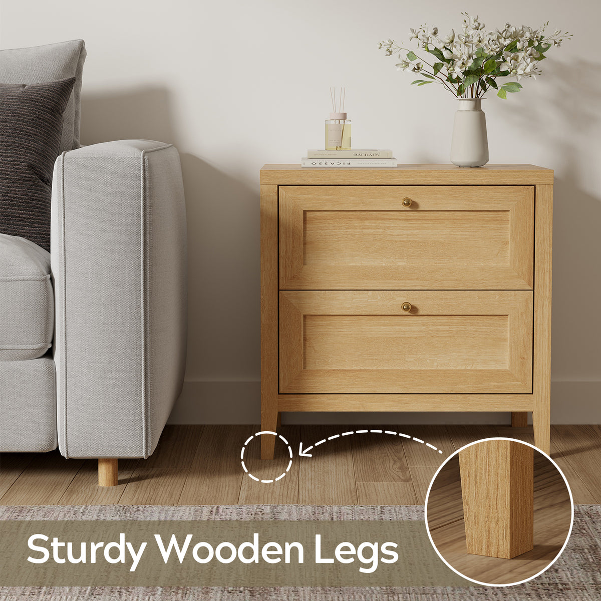 Nightstand with 2 Drawers, Wooden End Tables with Large Storage, Bedside Table for Bedroom
