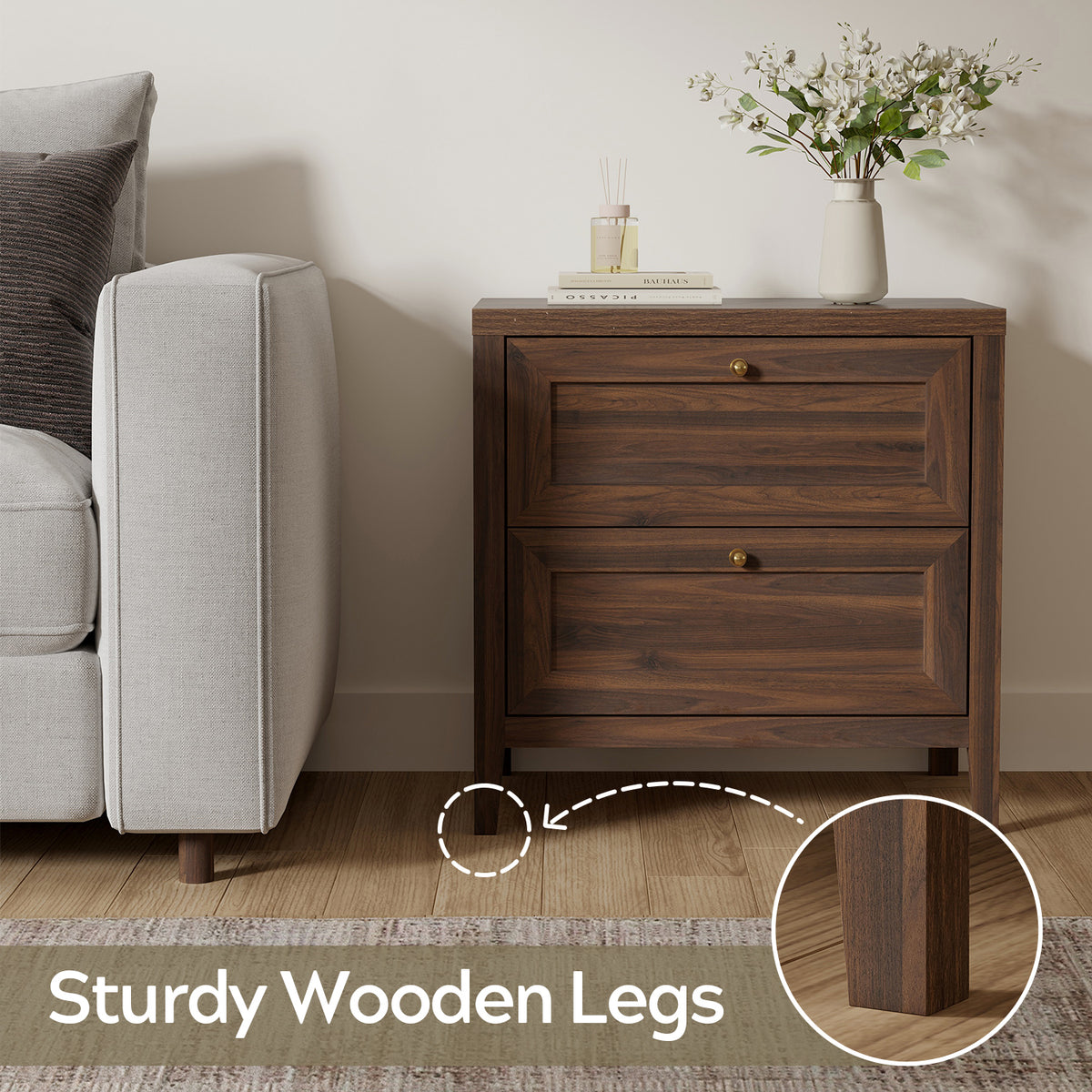 Nightstand with 2 Drawers, Wooden End Tables with Large Storage, Bedside Table for Bedroom