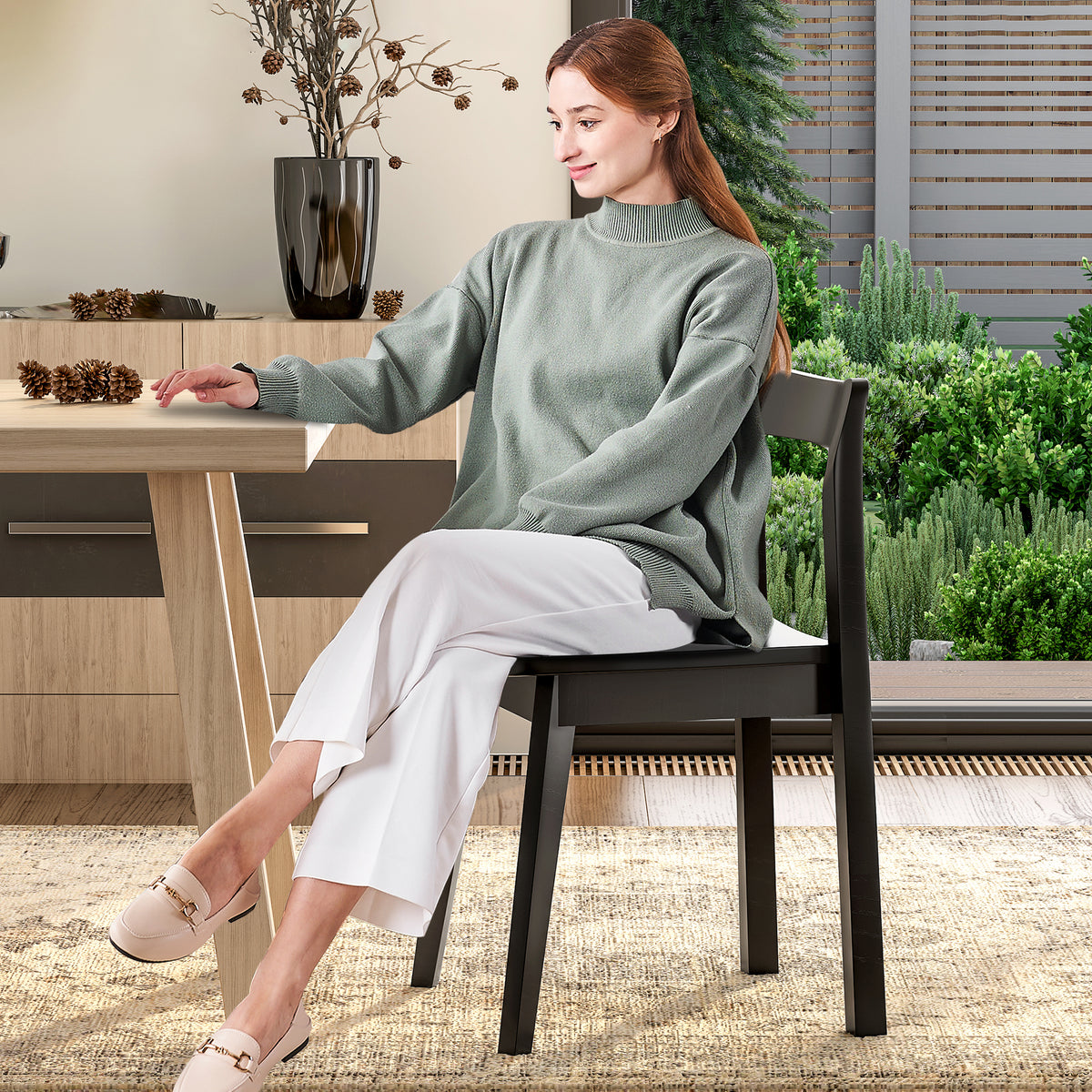 Wood Dining Chairs, Modern Kitchen Room Chairs with Curved Back Armless Accent Chair for Dining Room
