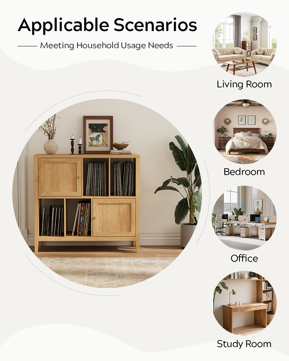 Record Player Stand with Vinyl Storage Cabinet,with Door Record Player Table,for Living Room, Office
