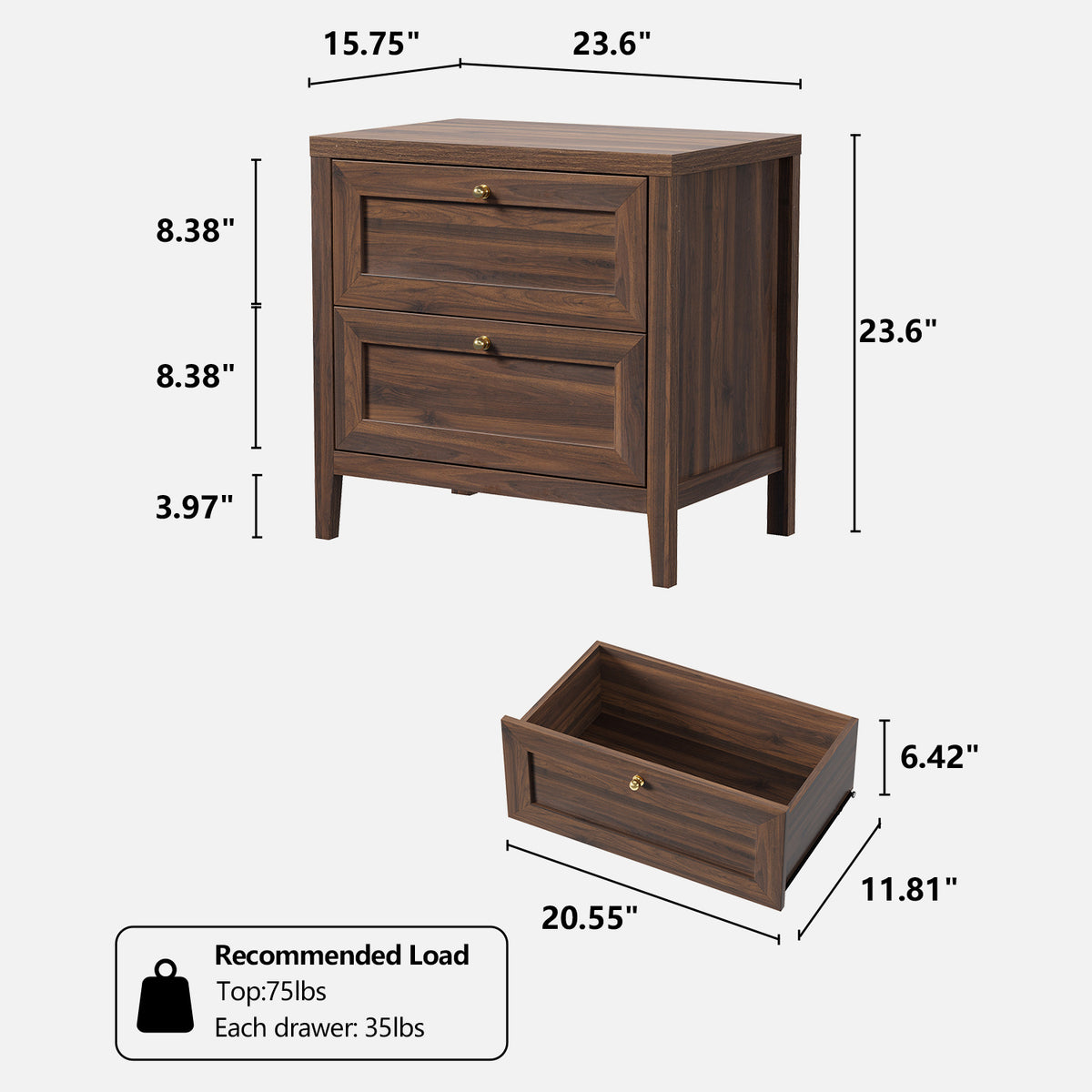 Nightstand with 2 Drawers, Wooden End Tables with Large Storage, Bedside Table for Bedroom