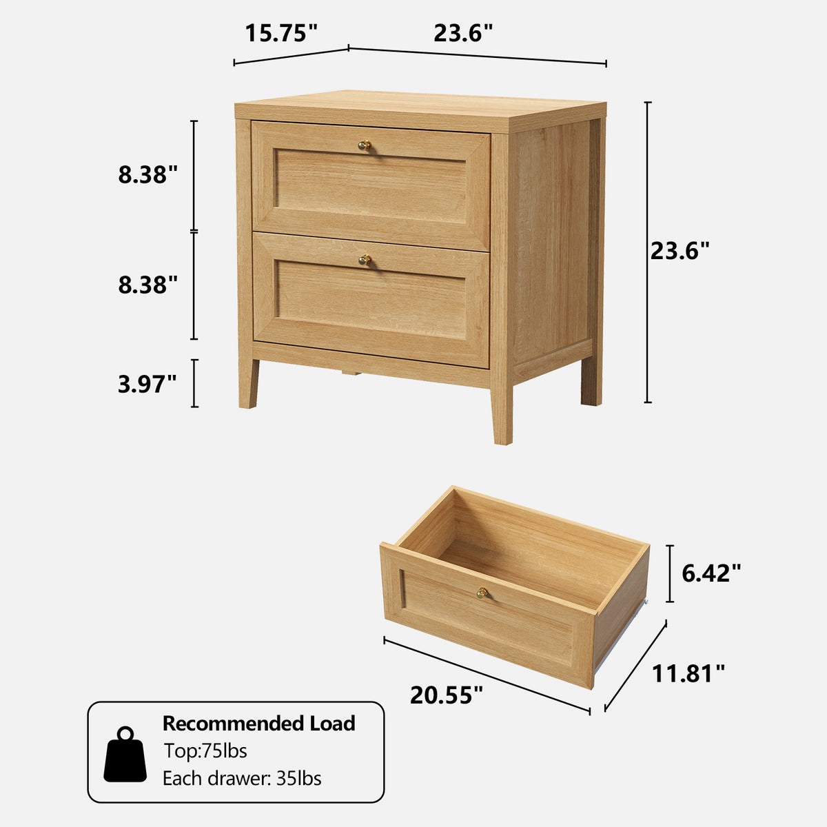 Nightstand with 2 Drawers, Wooden End Tables with Large Storage, Bedside Table for Bedroom
