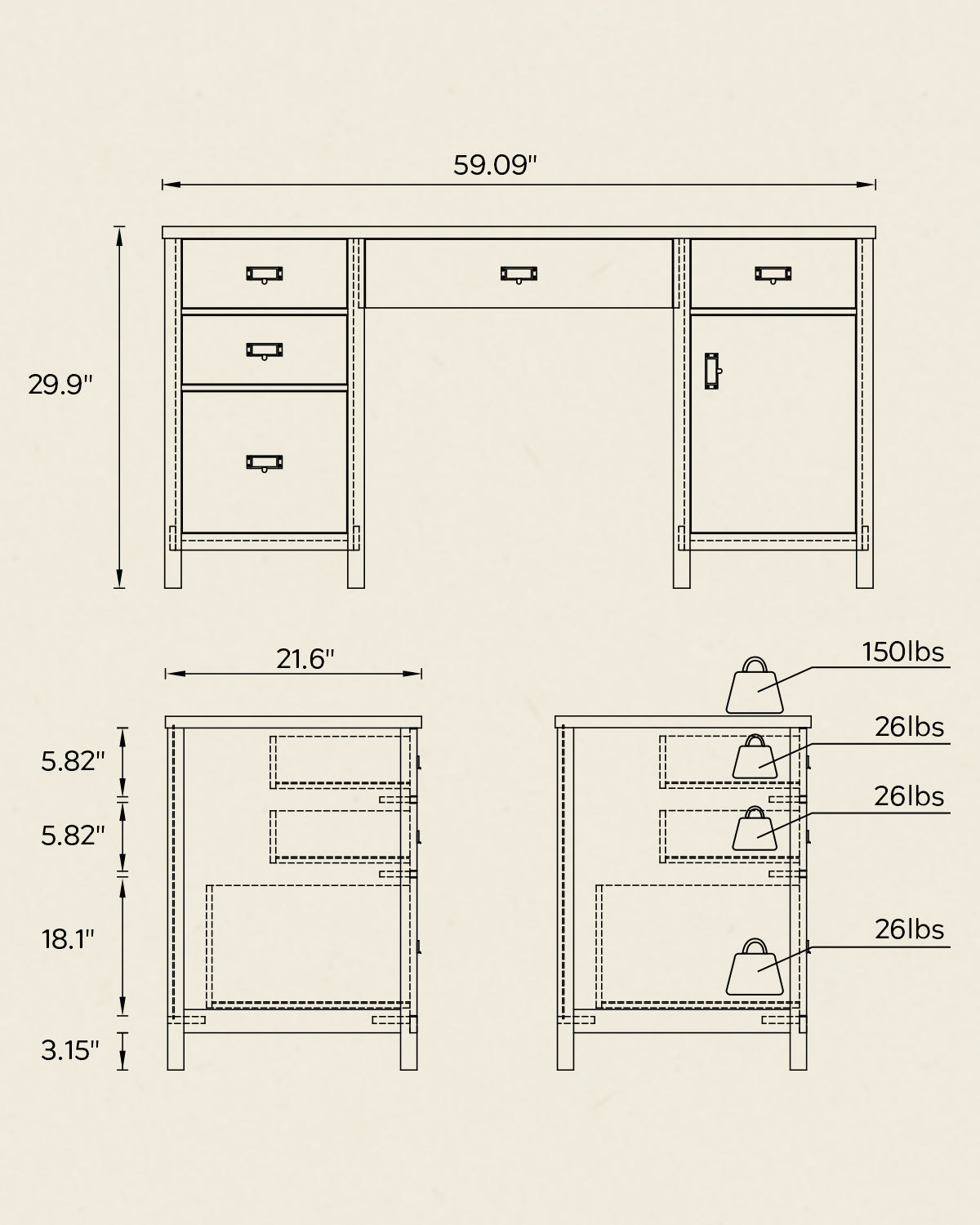 59" Executive Desk with File Drawer, Farmhouse Computer Desk with Charging Station and Storage Cabinet Wood Home Office Desk for Writing Study