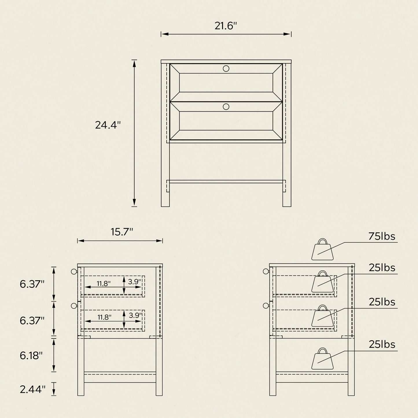 End Table with 2 Drawers, Farmhouse Nightstand with Open Shelf, Modern Bedside Cabinet Side Table Night Stand for Bedroom, Living Room