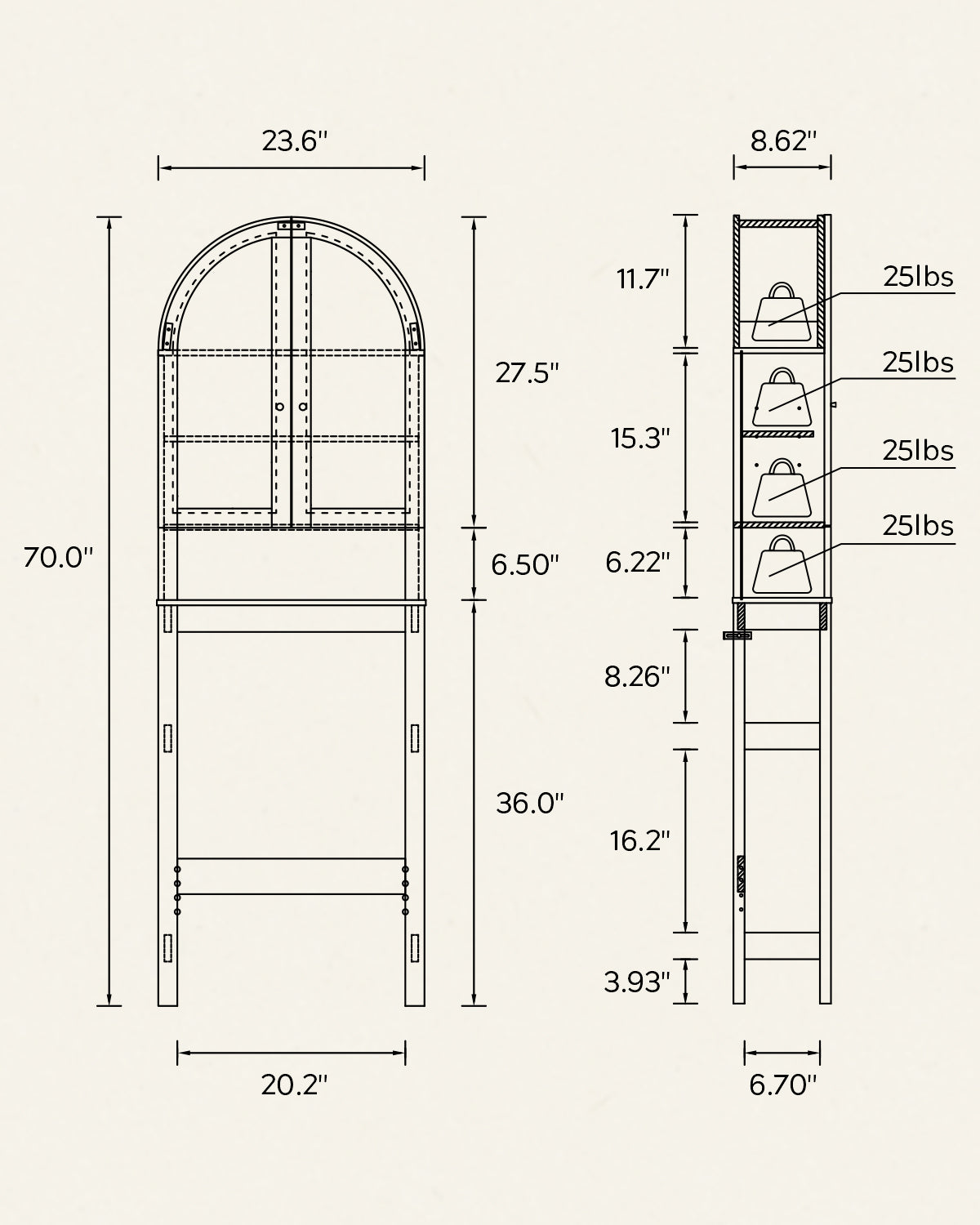 Arched Over The Toilet Storage Cabinet with Acrylic Door Over Toilet Bathroom Organizer Shelf with Open & Adjustable Shelf, Freestanding Bathroom Storage, Space-Saving