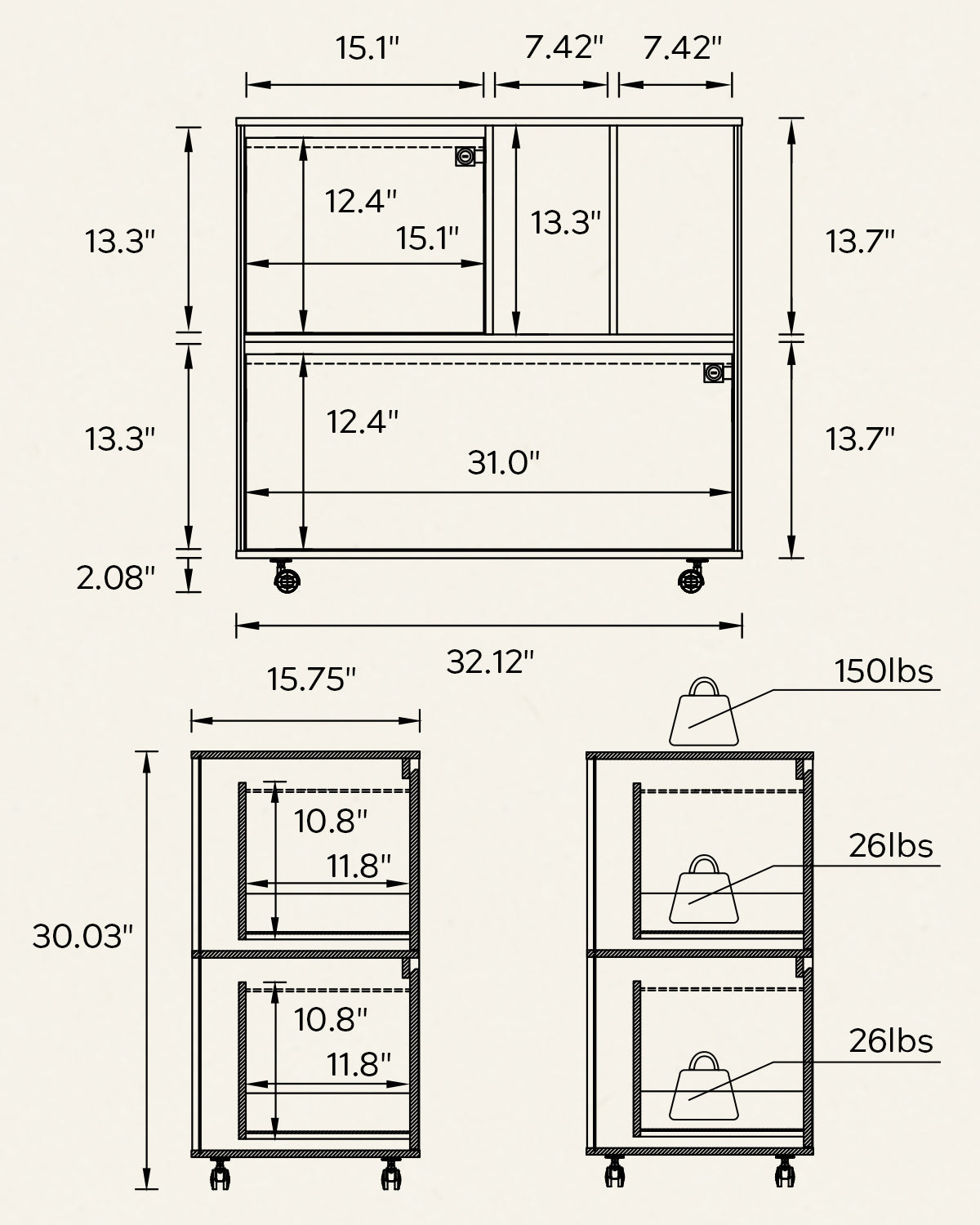 2 Drawer Mobile File Cabinet with Lock, Wood Lateral Filing Cabinet with 2 Open Shelves, Fits for A4/Letter-Sized Files, Printer for Home Office