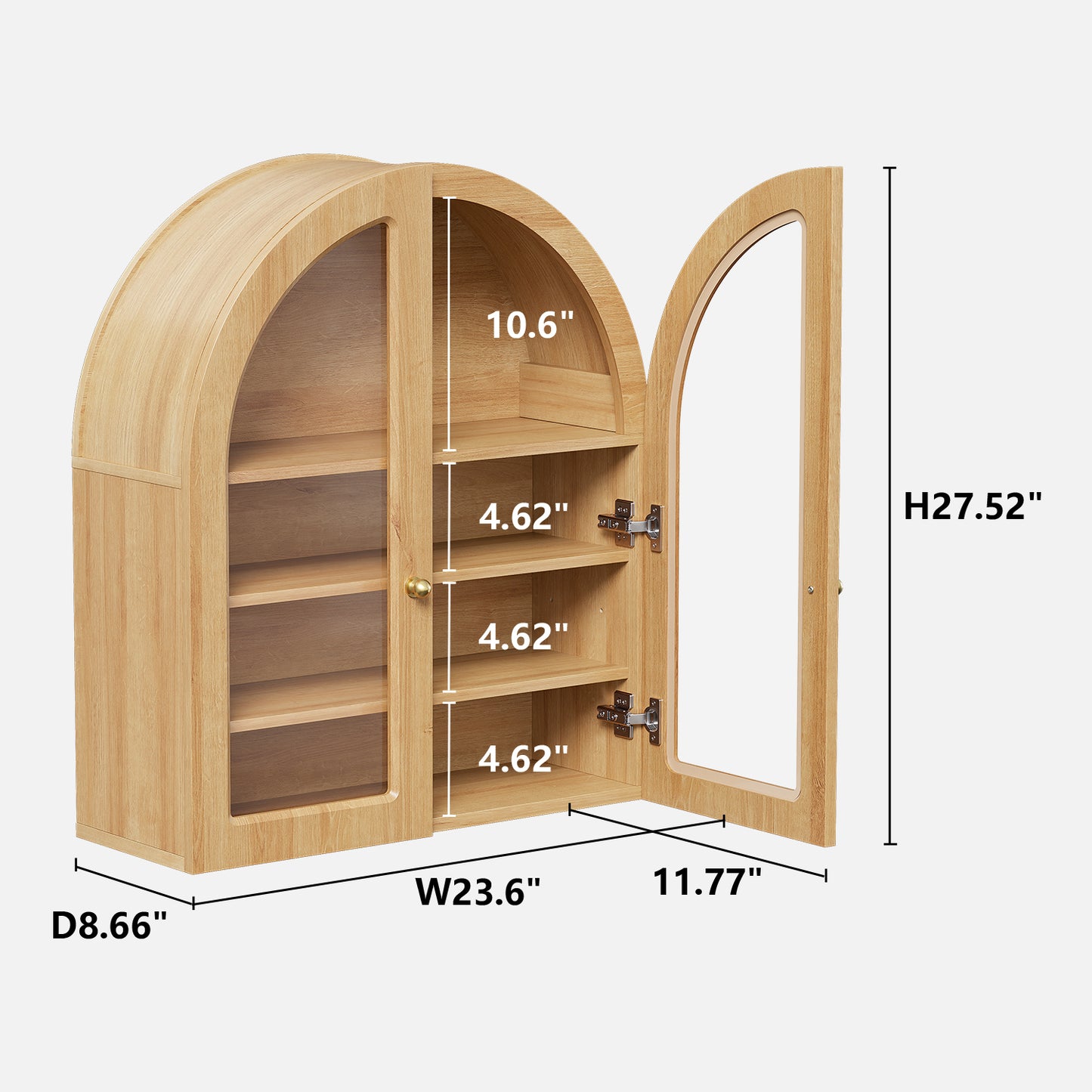 Modern Arched Wall Cabinet, 23.6" Medicine Cabinet with Glass Doors & Adjustable Shelves, Wall Mounted Wood Cabinet for Bathroom, Laundry Room, Kitchen