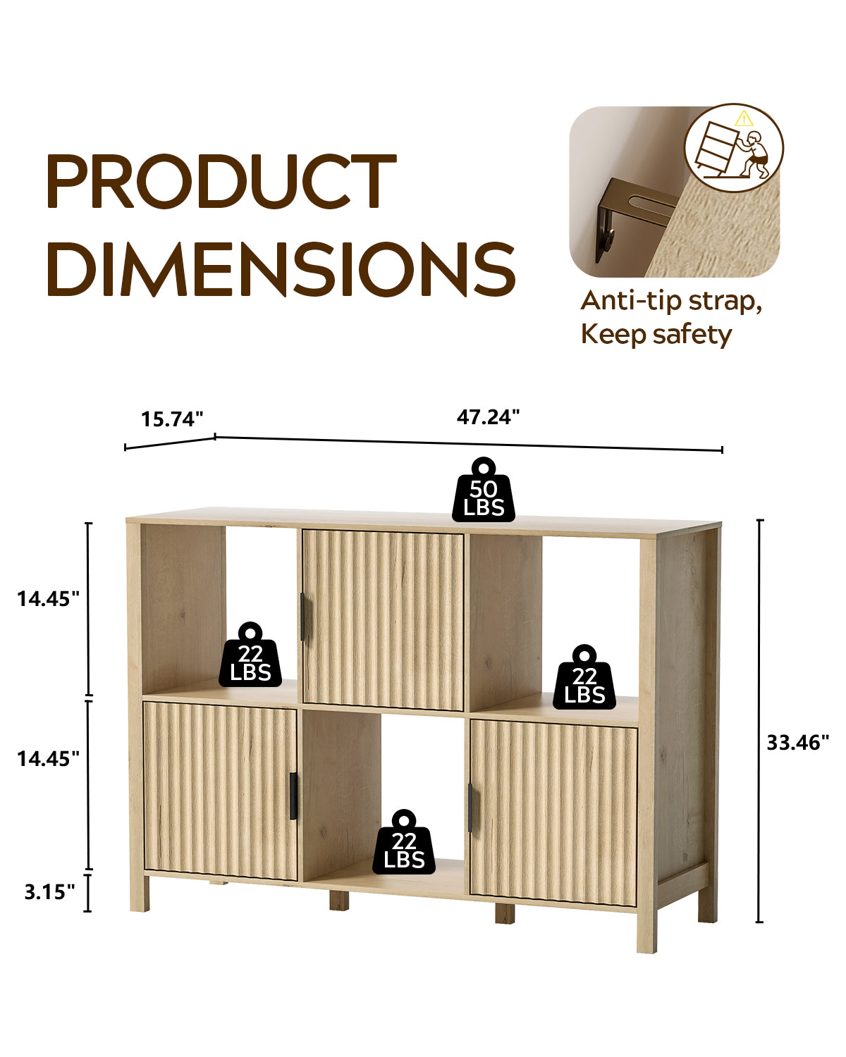 6 Cube Storage Organizer，Bookshelf with 3 Doors，for Living Room, Home Office