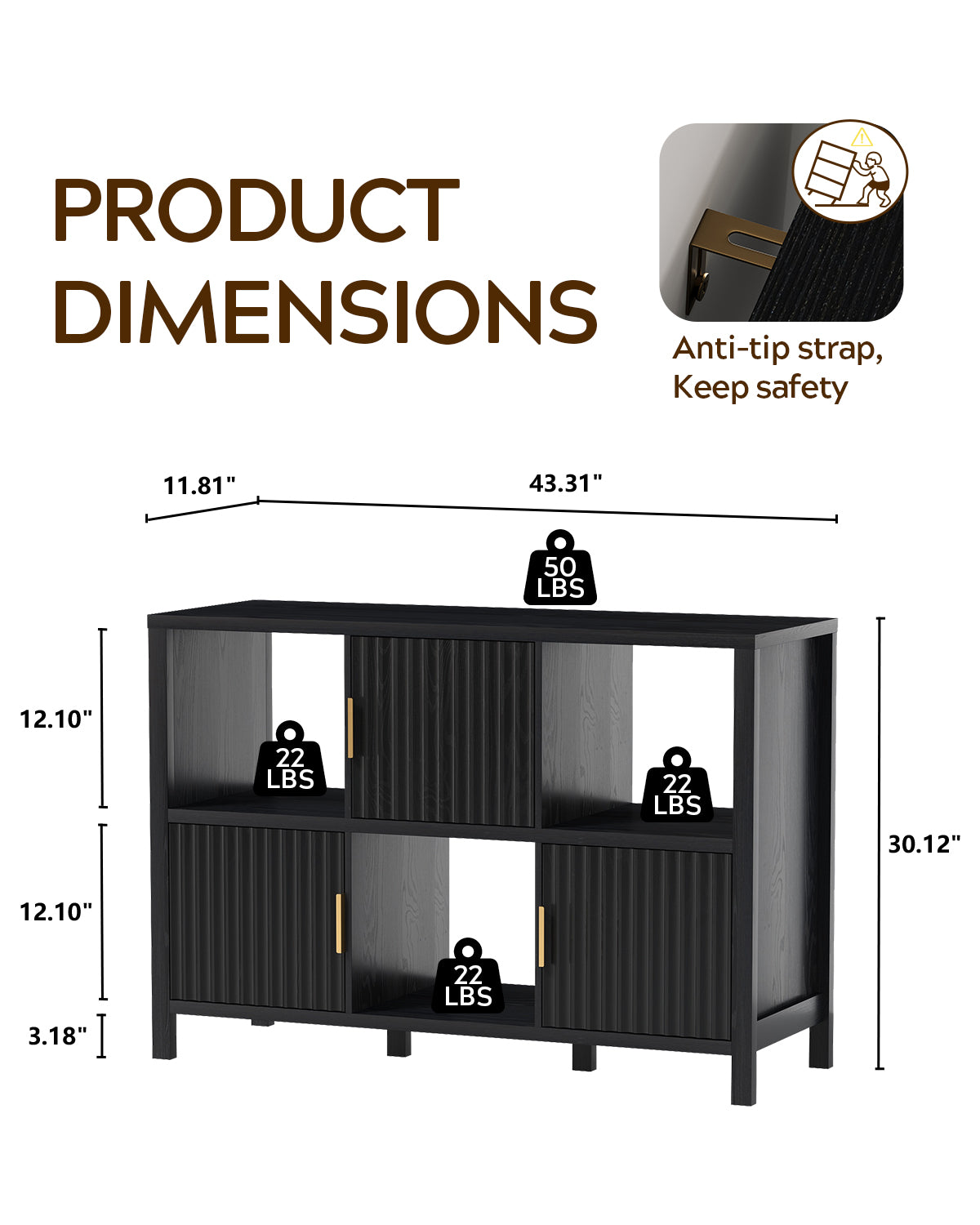 6 Cube Storage Organizer，Bookshelf with 3 Doors，for Living Room, Home Office