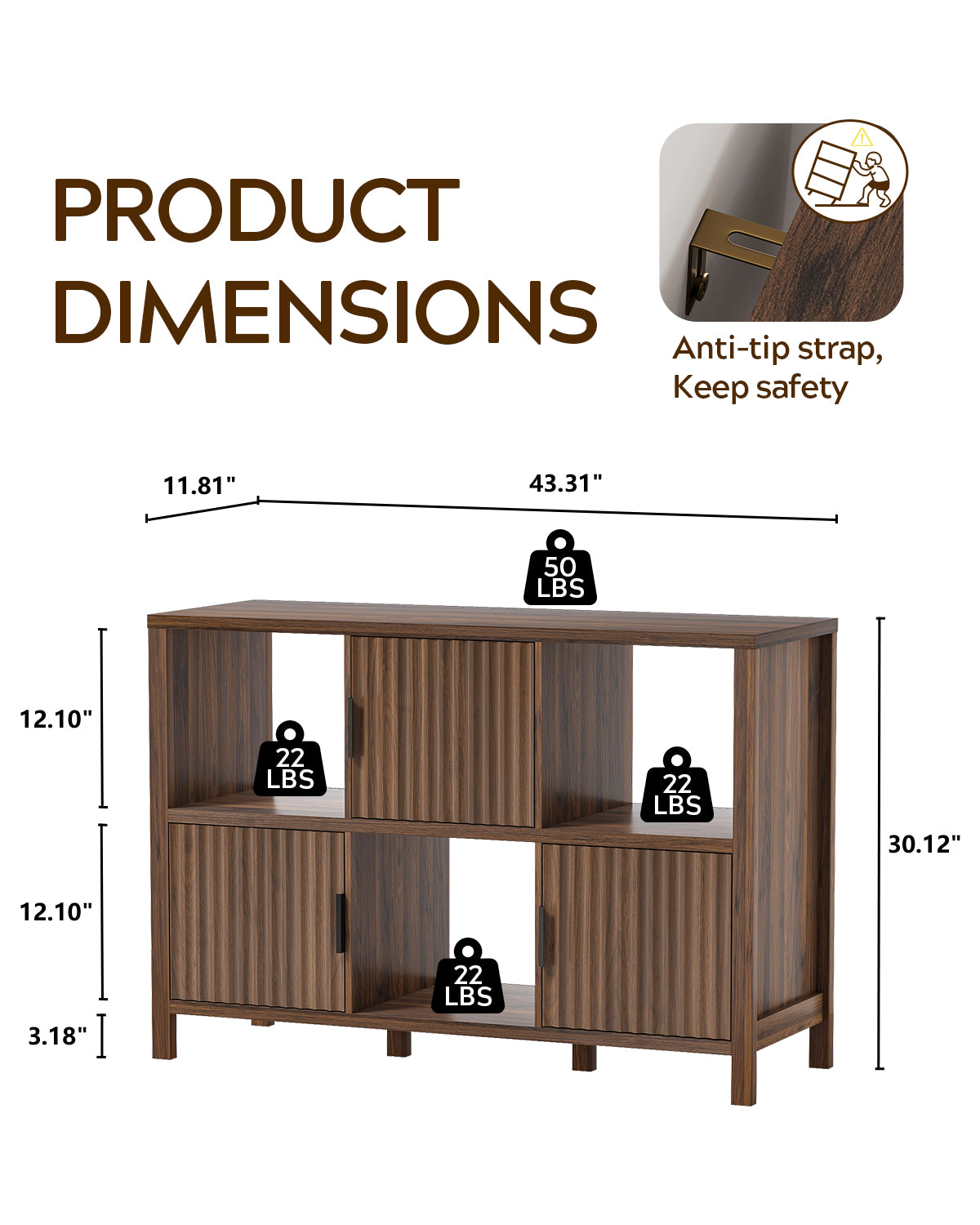 6 Cube Storage Organizer，Bookshelf with 3 Doors，for Living Room, Home Office