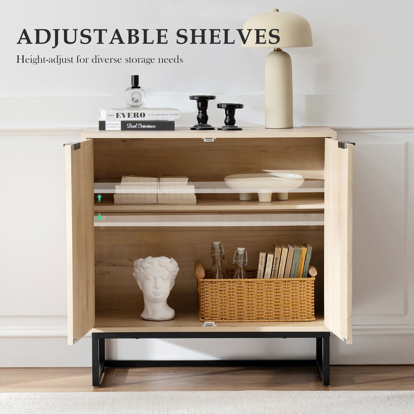 Fluted Storage Cabinet,Sideboard Buffet Cabinet with Adjustable Shelves,Multifunctional Console Table with Storage Credenza Accent Cabinet for Living Room, Dining Room, Hallway