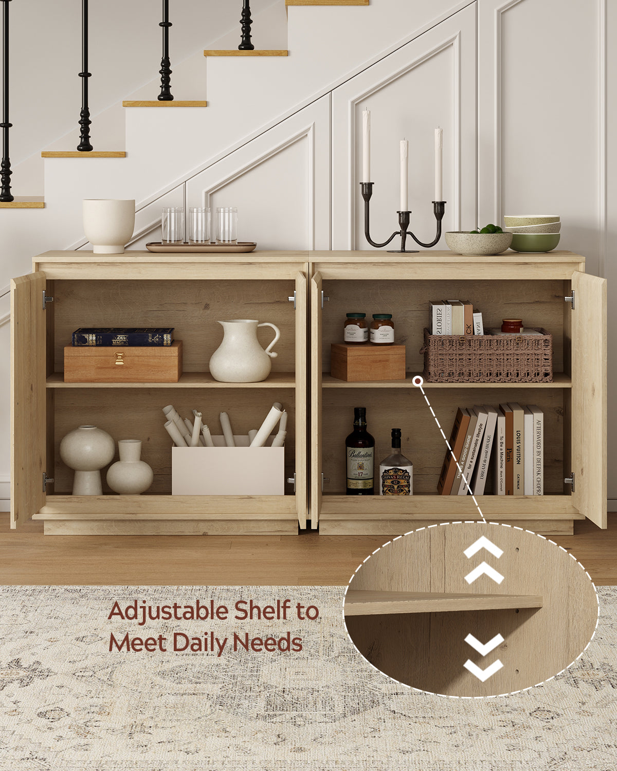 Sideboard Cabinet Buffet Cabinet with Storage with Adjustable Shelves and Handle-Free Design Suitable for Kitchens,Hallway,and Living Rooms
